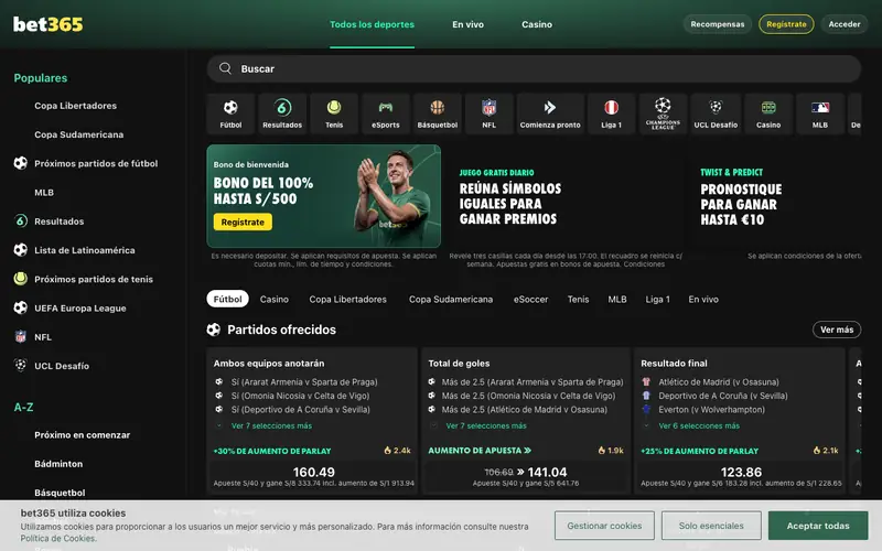 Portada de bet365 (bet365.pe)