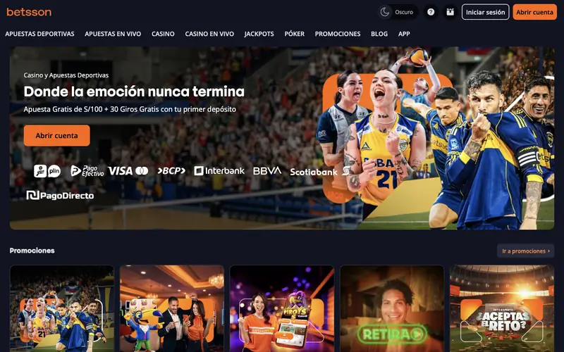 Portada de Betsson (betsson.pe)